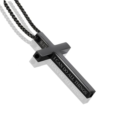 Cross Breathing Necklace to Quit Smoking for Men & Women – Stainless Steel Anxiety Relief Necklace, Stop Smoking Inhaler, Breathlink & Noluva Inspired Design,Black4:13