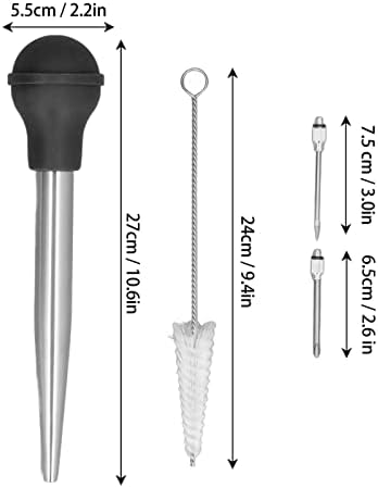 plplaaoo Meat Injector Syringe, Stainless Steel Food Syringe, Turkey Baster Syringe, Turkey Injector Stainless Steel Thickened Silicone Design Cooking Seasoning Pump with Cleaning Sweep[Black]