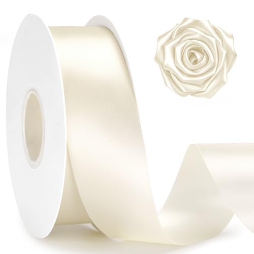KINGLAKE Double Faced Ivory Satin Ribbon - 1-1/2 Inch x 50 Yards