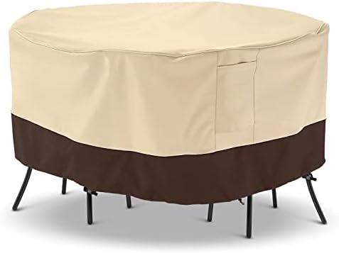 Arcedo Patio Furniture Set Cover, Waterproof Outdoor Round Table and Chairs Set Cover, Heavy Duty Garden Furniture Cover for Patio Dining Set, All Weather Protection, 94”Dia x 30”H, Beige & Brown