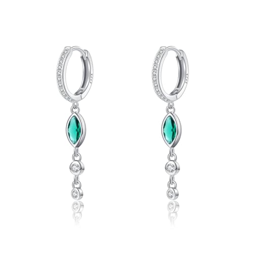 Pendientes de aro de plata de ley 925 con circonita verde para mujer elegante