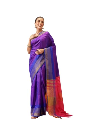 Image of Amazon Brand - Anarva Pattu Art Silk Woven Ready To Wear Saree Pink