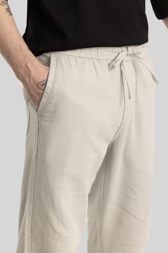 Image of SNITCH Martino Cream Plain Slim Fit Trousers