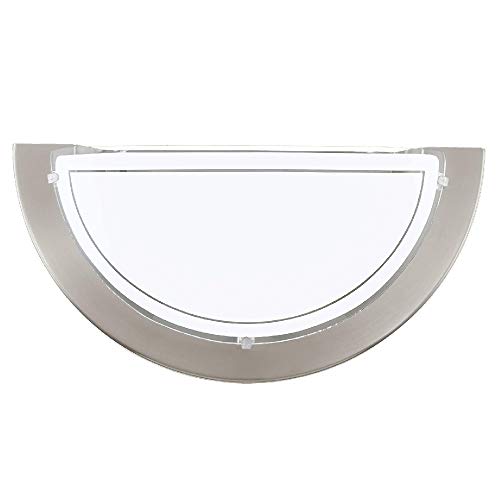 Britalia Satin Nickel Metal & Decorative White Painted Glass Modern Half Circle Flush Wall Light | 29cm Wide | 1 x ES E27 Lamp Bulb Required (Not Included) | 240 Volts