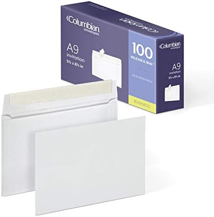 Columbian Invitation & Greeting Card Envelopes, A9, 5-3/4" x 8-3/4", Self-Seal Closure, Straight Flap, White Wove, 100/Box (COLO468)