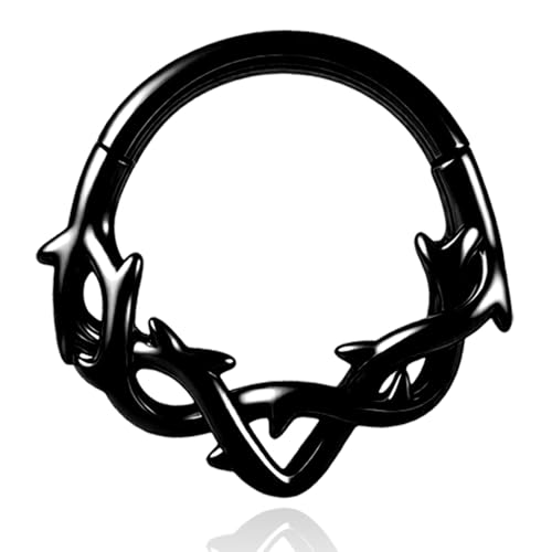 Vankula Aro de Septum Piercing Hinged Clicker de segmento de acero quirúrgico 1.2mm 8 mm espinas de nariz Helix Tragus Daith Piercing Joyas Para Mujer Hombre Dorado Plata (1.2mm-8mm-Negra)