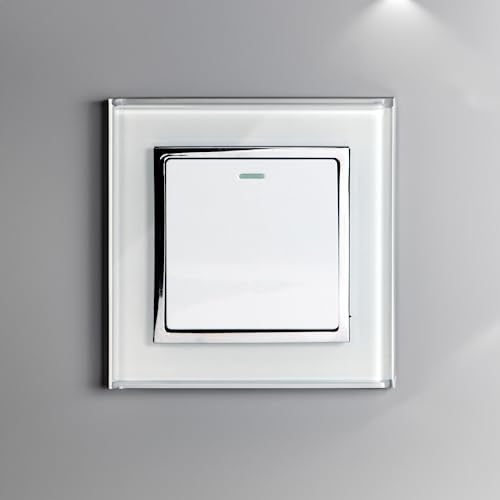 Retrotouch RMS12-W Crystal Single Light Switch, White Chrome Trim, 2-Way, 10AX, White Glass, 86 mm * 86 mm - Image 3
