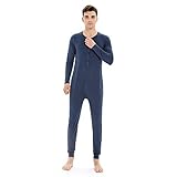 MHSLKER Men's One Piece Pajama Thermal Underwear Union Suits Long Sleeve Button Down Henley Adult Onesie Base Layer Grey