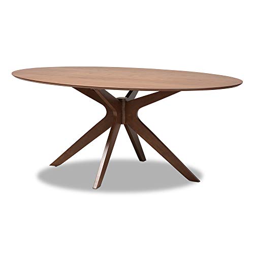 Baxton Studio Monte Mid-Century Modern Walnut Brown Finished Wood 71-Inch Oval Dining Table #TOP7