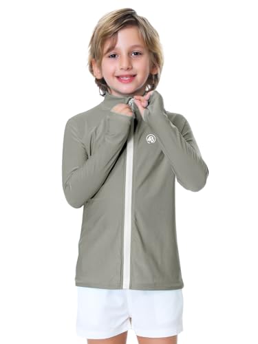 Image of AOBUTE Unisex Kids Zipper Rash Guard Boys UPF 50+ UV Protection Sun Shirt with Thumb Hole 3-12 Years