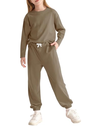 Image of Valcatch Girls Sweatsuit 2 Piece Outfit Cute Ruffle Sweatshirt and Sweatpants Kids Tracksuit Jogger Set Fall Winter Clothes