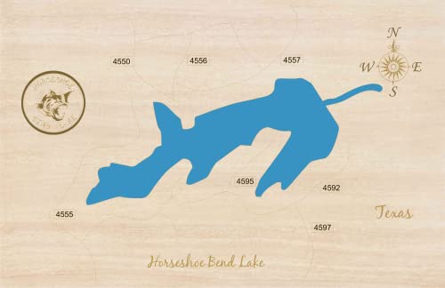 Horseshoe Bend Lake, Texas: Framed Wood Laser Engraved Map | Custom Text Included | Wood Sign | Wall Hanging| Nautical Art | 2D Wood Map | Wall Art | Made to Order 14" x 17"
