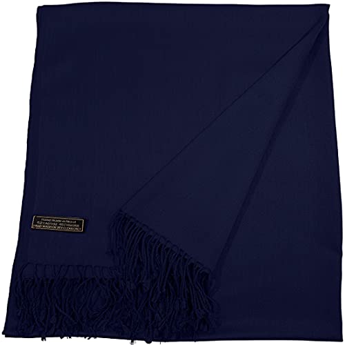 CJ Apparel Navy Blue Dark Blue Solid Color Tassels Design Nepalese Shawl Seconds Scarf Wrap Stole Throw Head Wrap Pashmina Hand Made in Nepal New3