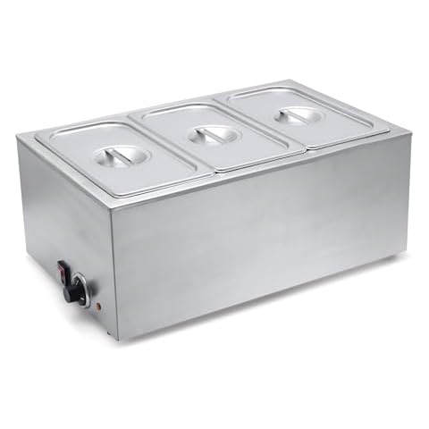SYBO Food Warmer Commercial Grade Stainless Steel Easy to Clean Steam Table for Buffet Catering and Restaurants, ETL, CE ROHS Certified for Commercial, Safety (3 Sections) Cover