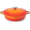 Casserole Dishes with Lid Oven Proof – Non Stick Shallow Dutch Oven – Induction Cooking Pot – Oven Safe Aluminium Stockpot – 3.9L, 28cm, Orange – by Nuovva