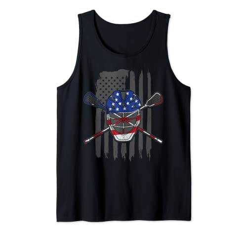 Bandera Americana US Lacrosse Player Tee Lacrosse Portero Camiseta sin Mangas