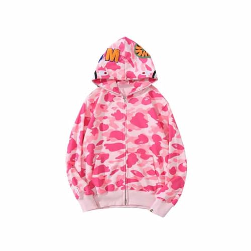 YANGSMEN Trendy Shark Camuflaje Chaqueta con Cremallera Cardigan Loose Casual Hoodie Hombres Y Mujeres Pareja Moda Sudadera con Capucha Clásica-Color-1||L