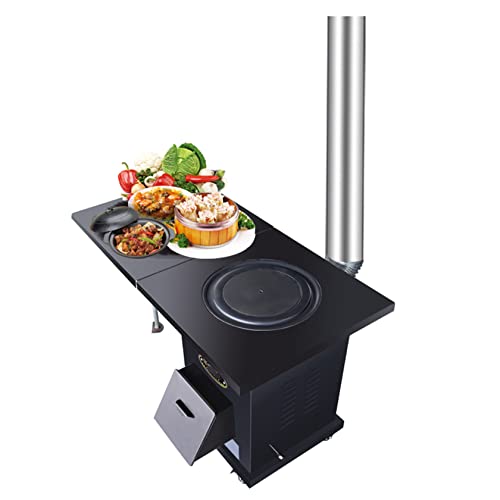 YYUINU Estufa de leña Grande,Estufa de leña de Placa de Acero Fundido de precisión,Calentador de Chimenea,Escritorio Plegable,con Olla de Hierro,para cocinar Diario,Acampar al Aire Libre,Barbacoa,A