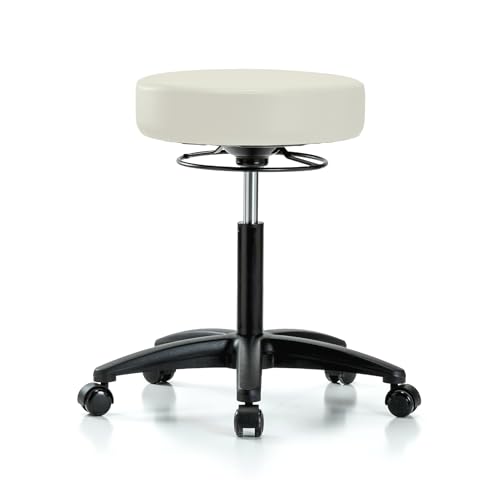 Perch 360 Degree Rolling Height Adjustable Massage Therapy Swivel Stool for Carpet or Linoleum | Workbench Height | 300-Pound Weight Capacity | (Off-White Vinyl)