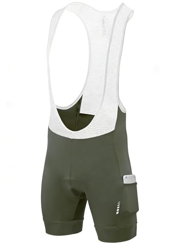 qualidyne Cycling Bibs Men, 4D Padded Road Bike Bib Shorts with Pockets, Biking Bicycle Shorts UPF50+, Army Green, Small