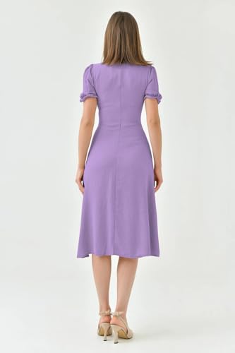 Image of Shasmi Girl's & Women's Solid Midi Dress - Elegant Square Neck Button-Down Dress with Puff Short Sleeves | Stylish Casual & Party & Office Wear Outfit (Dress 105)