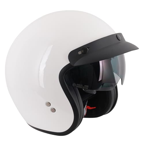 Stealth Motorcycle Open Face Crash Helmet Gloss White With Removable Peak Motorbike Scooter Helmet (Medium)