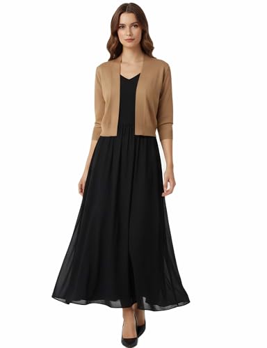 Image of Allsense Women's 3 /4 Sleeve Cropped Shrug Cardigan | Classic Bolero, Open-Front, Lightweight Soft Fine Knit Cover Up