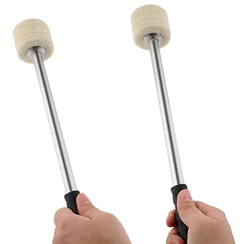 Jiozermi 2 Pcs Drum Mallet 13.8 Inches Length, Wool Felt Drum Stick, Anti-Slip Bass Percussion Sticks, Instrument Band Accessory Part For Drums Snare Drums, Beige White #TOP3