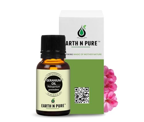 Image of Earth N Pure Geranium Essential Oil | 100% Pure & Natural | Balanced Skin, Healthy Hair & Relaxation | Undiluted | Vegan & Cruelty-Free | 15ml