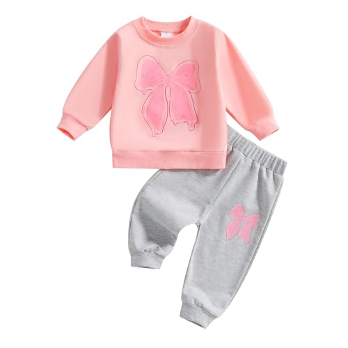 Sasaerucure Infant Toddler Baby Girl Winter Clothes Long Sleeve Bow Shirts with Pants Set 2Pcs Baby Girl Bow Outfits