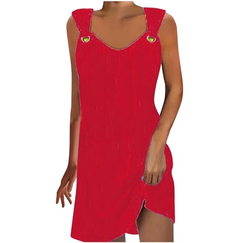 Robe décontractée sans manches pour femmes col en V plissée style mini d'été