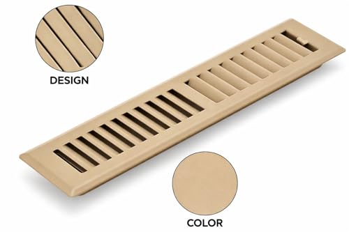 Image of 2 inch x 14 inch Brown Floor Register 2 Way - Stamped Face Steel Vent Cover, HVAC Floor Grille for AC Heat, Fits 2x14 Duct Opening, Heavy Duty Metal Register