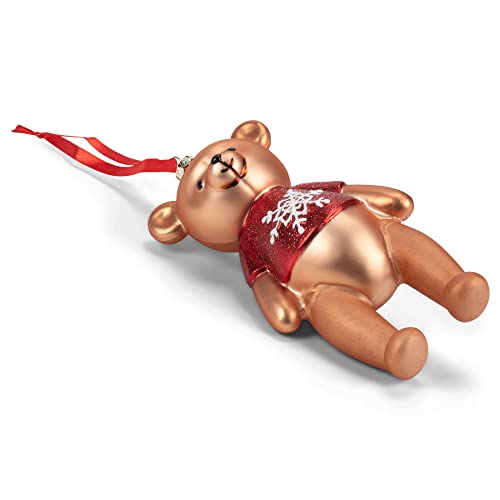 Demdaco Golden Brown Bear With Red Snowflake Sweater 6 X 3 Blown Glass Decorative Hanging Ornament #TOP5