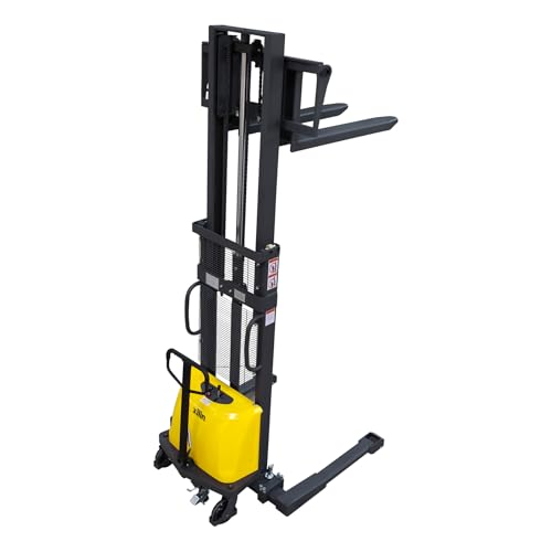 Xilin Semi Electric Pallet Stacker with Straddle Leg, Material Lift with Adjustable Forks 3300lbs Capacity 98