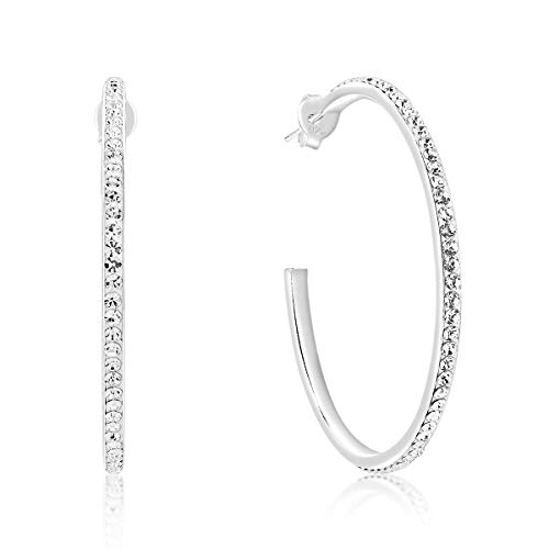DTP Silver – Pendientes de Medio Aro - Plata 925 con Cristal...