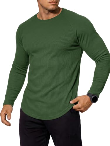 Aoysky Mens Long Sleeve Shirts Slim Fit Workout Basic Ribbed Undershirts