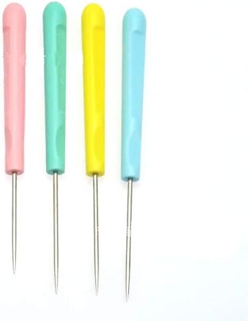 4PCS Plastic Handle Metal Needle Sewing Awl Round Hole Plastic Handle Bradawl DIY Tool Sewing Awl Straight Tip Needle Awl