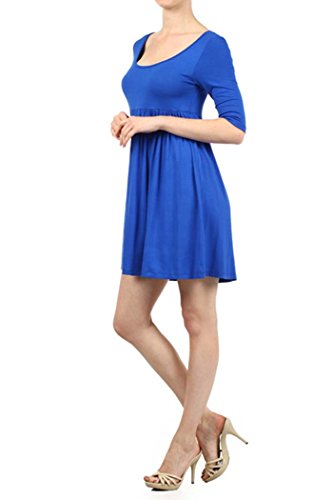 Private Label Solid Knit Baby Doll Dress With Scoop Neck And Low Back (L, Royal Blue) #TOP1