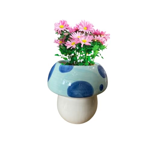 SJBAG Ceramic Mushroom Shaped Flower Pot - Unique and Charming Home Decor (Blue)