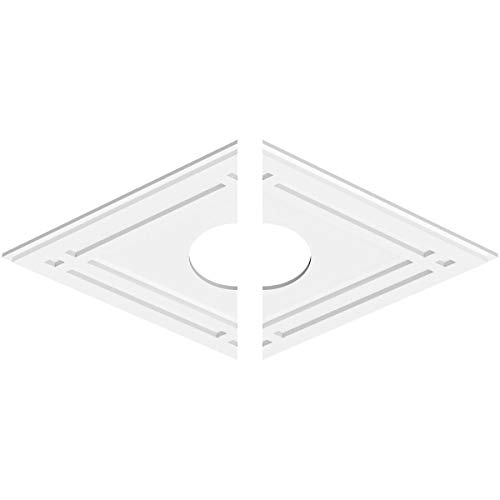 Image of Ekena Millwork CMP34X22DD2-07000 Diamond Architectural Grade PVC Contemporary, Two Piece Urethane Ceiling Medallions 34 inchW x 22 5 /8 inchH x 7 inchID x 12 inchC x 1 inchP