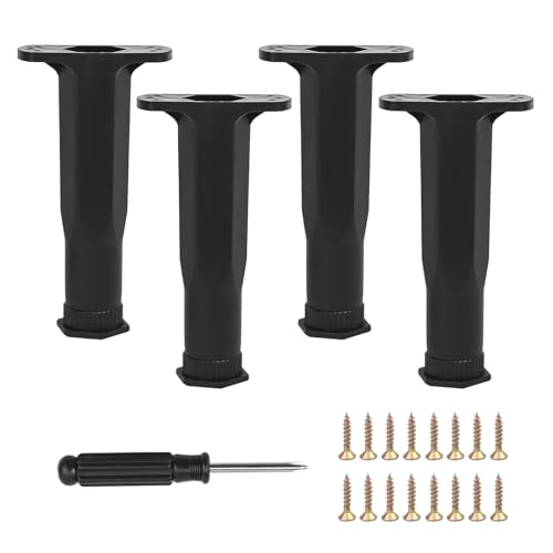 ベッドサポートレッグ、ベッドセンターフレーム中央補強用調節可能な脚、六角形の底部の延長可能なスラットサポートレッグ、キャビネットソファベッドフレーム交換用パーツ、5.3インチ~8.7インチ (ブラック4個)