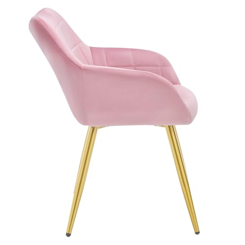 WOLTU 1 x Silla de Comedor Nordica Estilo Vintage, con Reposabrazos Tapizada Terciopelo, Estructura de Metal, Rosa BH232rs-1