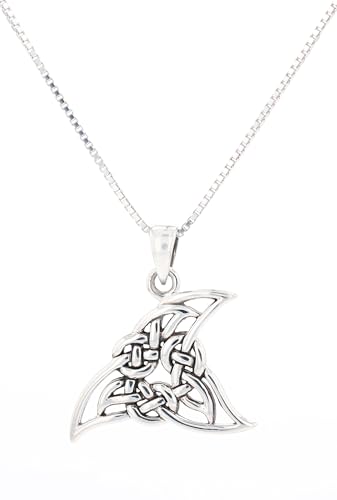 Pendentif nœud celtique et aileron de requin en argent, cadeau fille 18"
