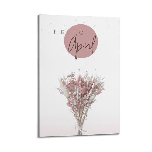 Poster de paysage Hello April bouquet de fleurs séchées toile 40x60 cm pour salon