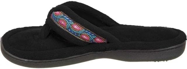 isotoner Women's Microterry Greta Open Toe Thong Slippers (Black, XL 9.5-10) - Image 3