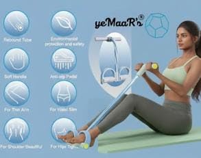 Image of YemaaR's blue grey 6 tube Exercise Equipment Set Tummy Trimmer Yoga Pedal Puller Resistance Band Tube Stretching Band & Home Workout Equipment for Men & Women Fitness Weight Loss Strength Training Gear