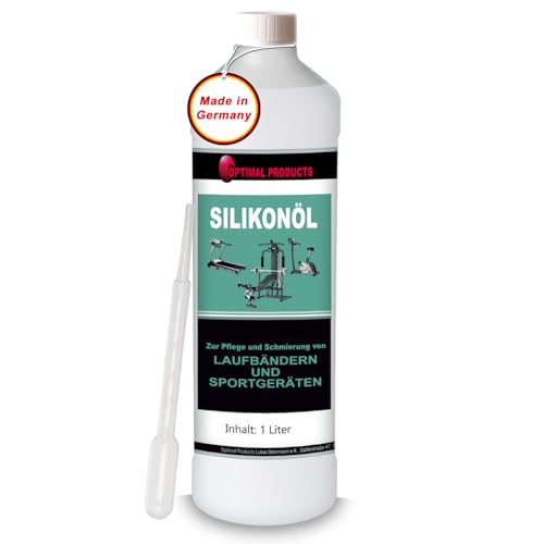 Optimal Products Silikonöl für Laufbänder & Sportgeräte 1l I Reinstes Silikon geruchlos I Schmieröl entfernt störende Geräusche I Für Pflege & Wartung + Pipette