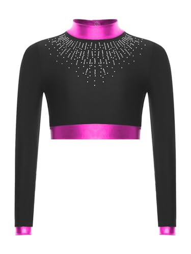 FEESHOW Kids Girls Crop Tops Sparkle Cutout Back Gymnastics Dance Tops Workout Athletic Dance Tee Shirts3
