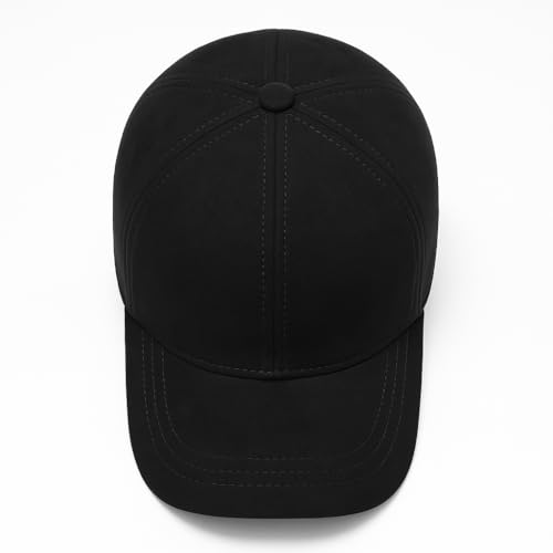 Baseball Cap Suede Leather Hat Snapback Unisex All Season Headwear (US, Alpha, One Size, Obsidian)