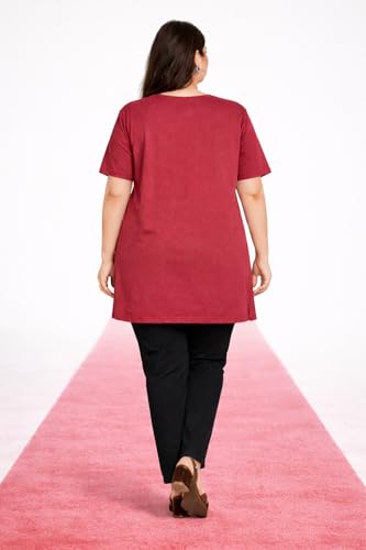 Image of In Love Women's Plus Size Longline T-Shirt with Side Pocket, 3 /4 Sleeve, Crew Neck